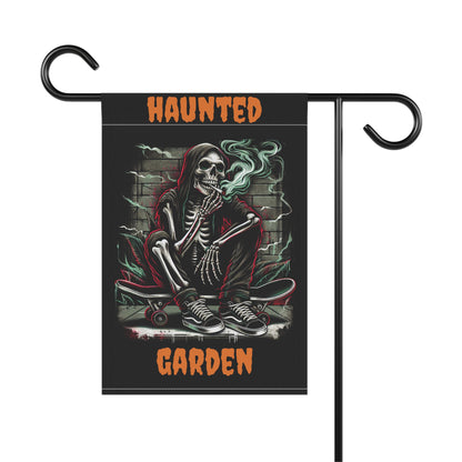 Haunted Garden Banner, Spooky Outdoor Decor, Halloween Garden Flag, Gothic Home Decor, Creepy Garden Sign, Skull Themed Decoration