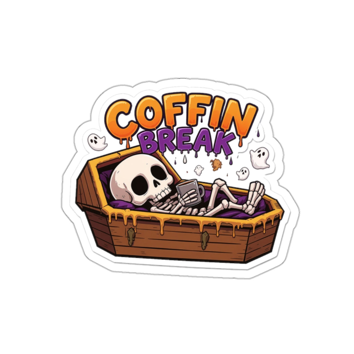 Playful Coffin Break Die-Cut Stickers for Halloween Decor, Laptop, Journals, Gifts, Party Favors, Spooky Vibes