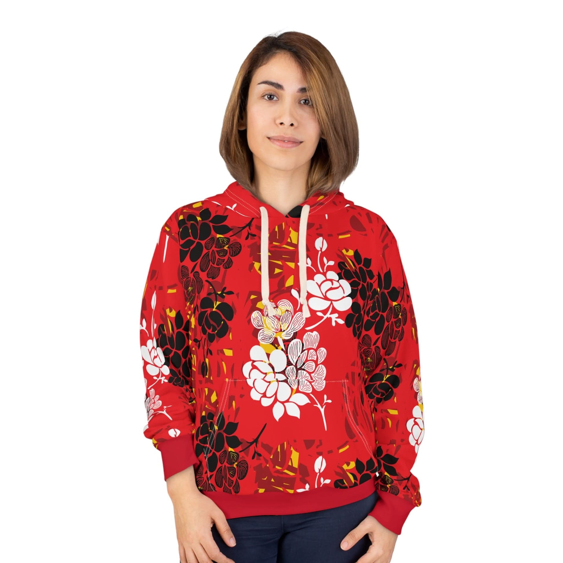 Red Hoodie Indonesian Motifs Flowers - Mleem