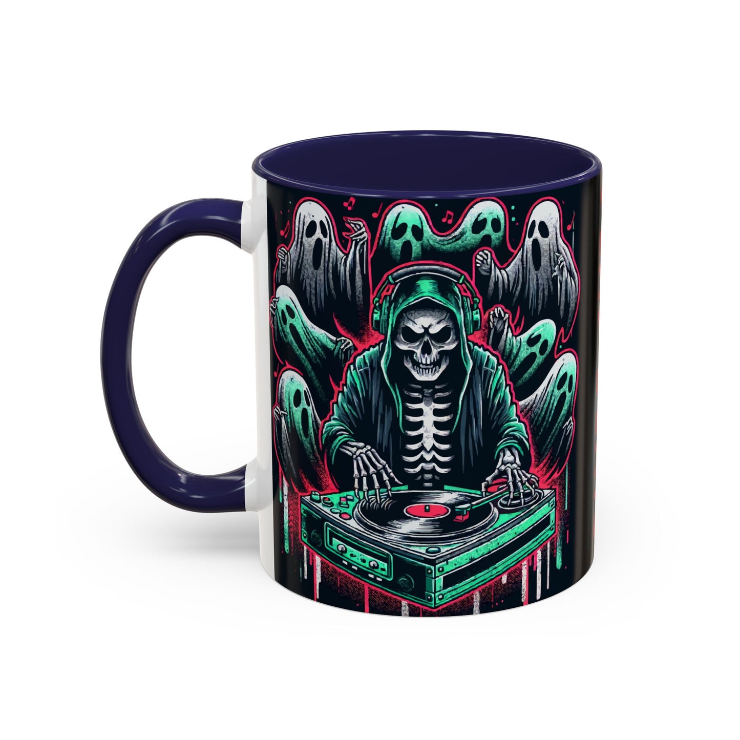 Gothic Coffee Mug, Spooky Mug, Halloween Gift, Ghost-Themed Drinkware, DJ Skull Mug, Music Lover’s Mug