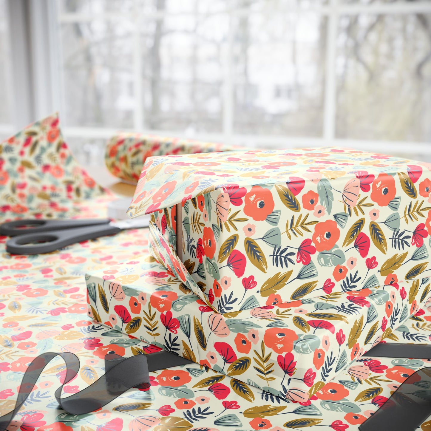 Floral Wrapping Paper for All Occasions, Gift Wrap Roll, Birthday, Holiday, Eco-Friendly, Festive Gift Packaging, Artisan Design