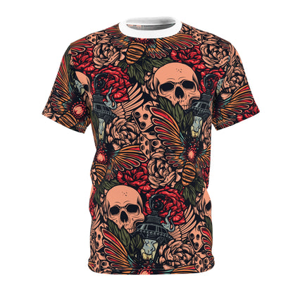 Gothic Floral Skull Tee, Edgy Graphic T-Shirt, Alternative Fashion, Unique Gift, Halloween Apparel, Vintage-Inspired Art