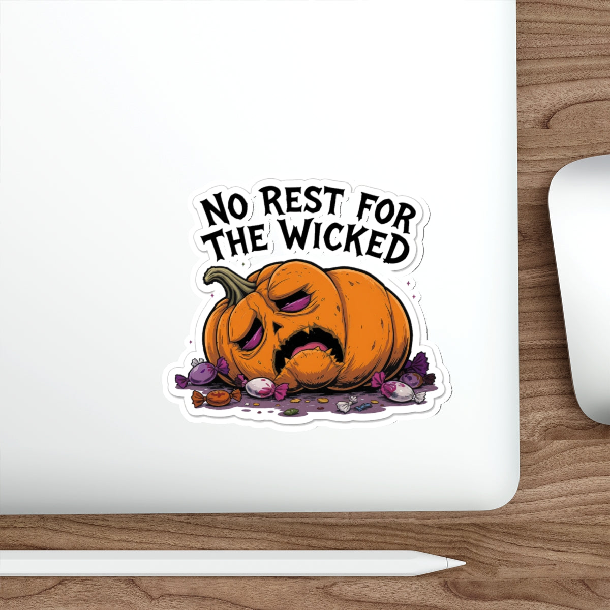 Pumpkin-Themed Die-Cut Stickers, Halloween Decor, Cute Stickers for Laptops, No Rest for the Wicked, Gifts for Spooky Season