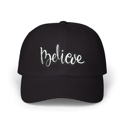 Believe Classic Dad Cap, Motivational Hat, Gift for Dad, Casual Cap, Summer Accessory, Adjustable White Cap