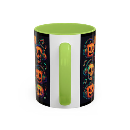 Halloween Skull Coffee Mug, Spooky Decor, Gift for Music Lovers, Pumpkin Head Mug, Halloween Party Favor
