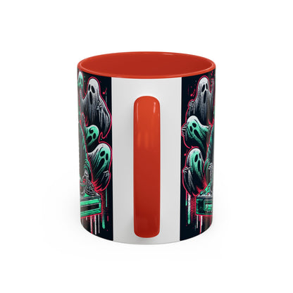 Gothic Coffee Mug, Spooky Mug, Halloween Gift, Ghost-Themed Drinkware, DJ Skull Mug, Music Lover’s Mug