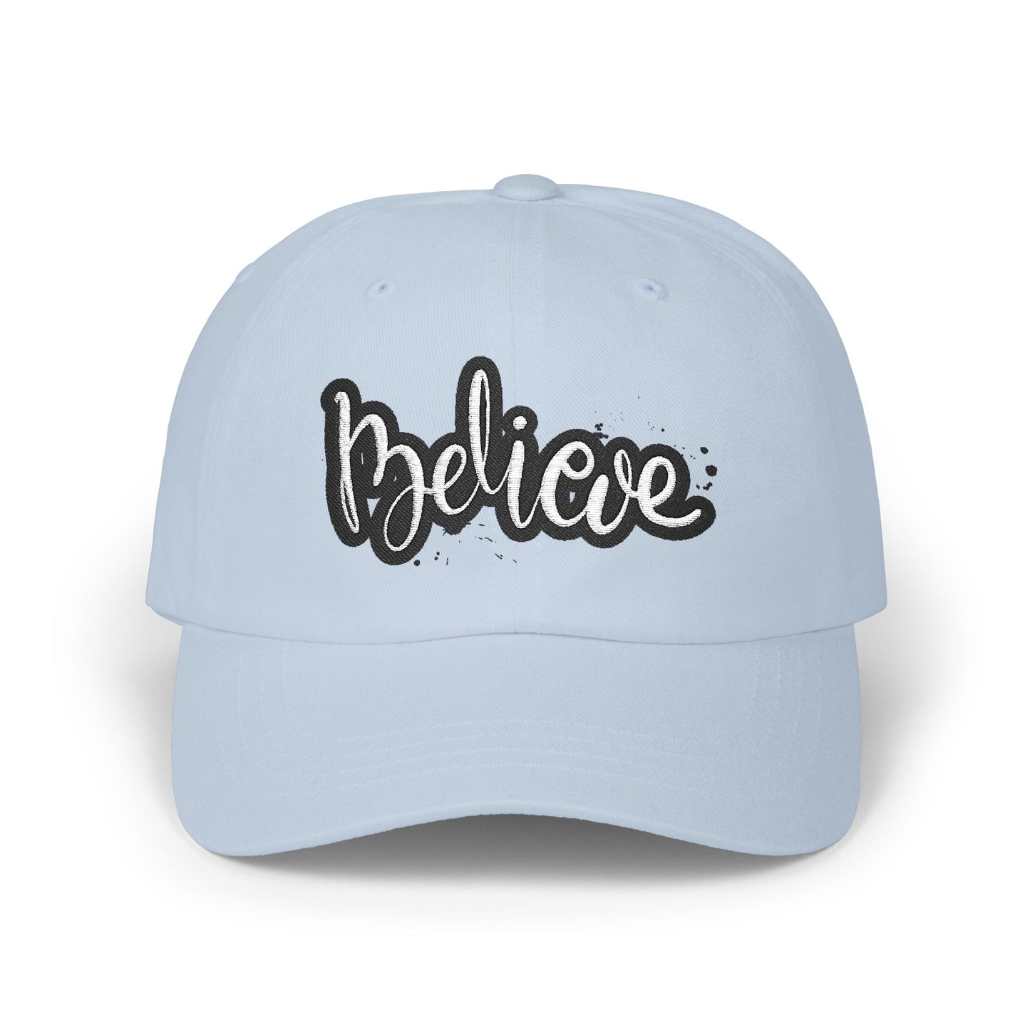 Believe Classic Dad Cap, Motivational Hat, Gift for Dad, Casual Cap, Summer Accessory, Adjustable White Cap