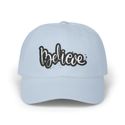 Believe Classic Dad Cap, Motivational Hat, Gift for Dad, Casual Cap, Summer Accessory, Adjustable White Cap