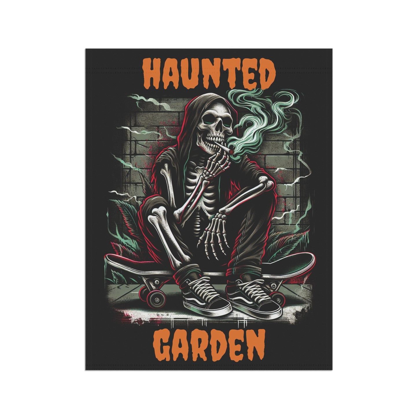 Haunted Garden Banner, Spooky Outdoor Decor, Halloween Garden Flag, Gothic Home Decor, Creepy Garden Sign, Skull Themed Decoration