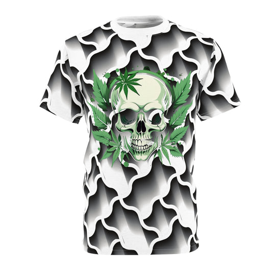 Skull & Leaf Unisex Tee, Edgy Graphic Shirt for Festival Vibes, Halloween Costume, Music Lovers, Gift for Him/Her, Streetwear Style