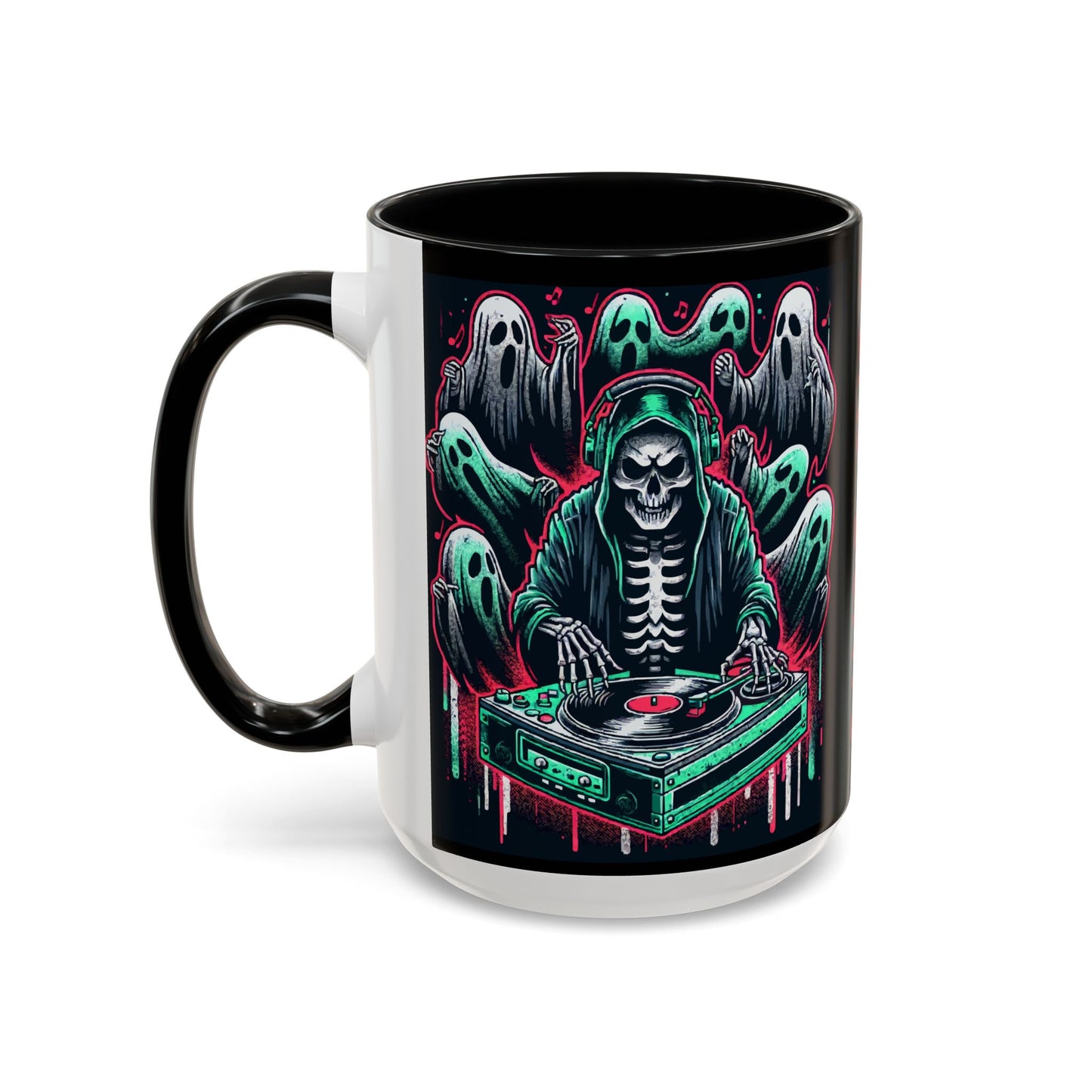 Gothic Coffee Mug, Spooky Mug, Halloween Gift, Ghost-Themed Drinkware, DJ Skull Mug, Music Lover’s Mug