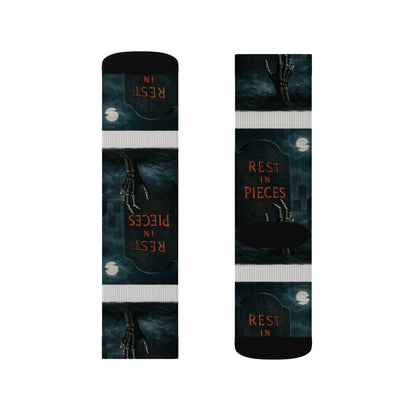 Gothic Themed Sublimation Socks, Perfect Gift for Halloween, Cosplay Accessories, Comfortable Footwear, Unique Fashion, Rest in Pieces