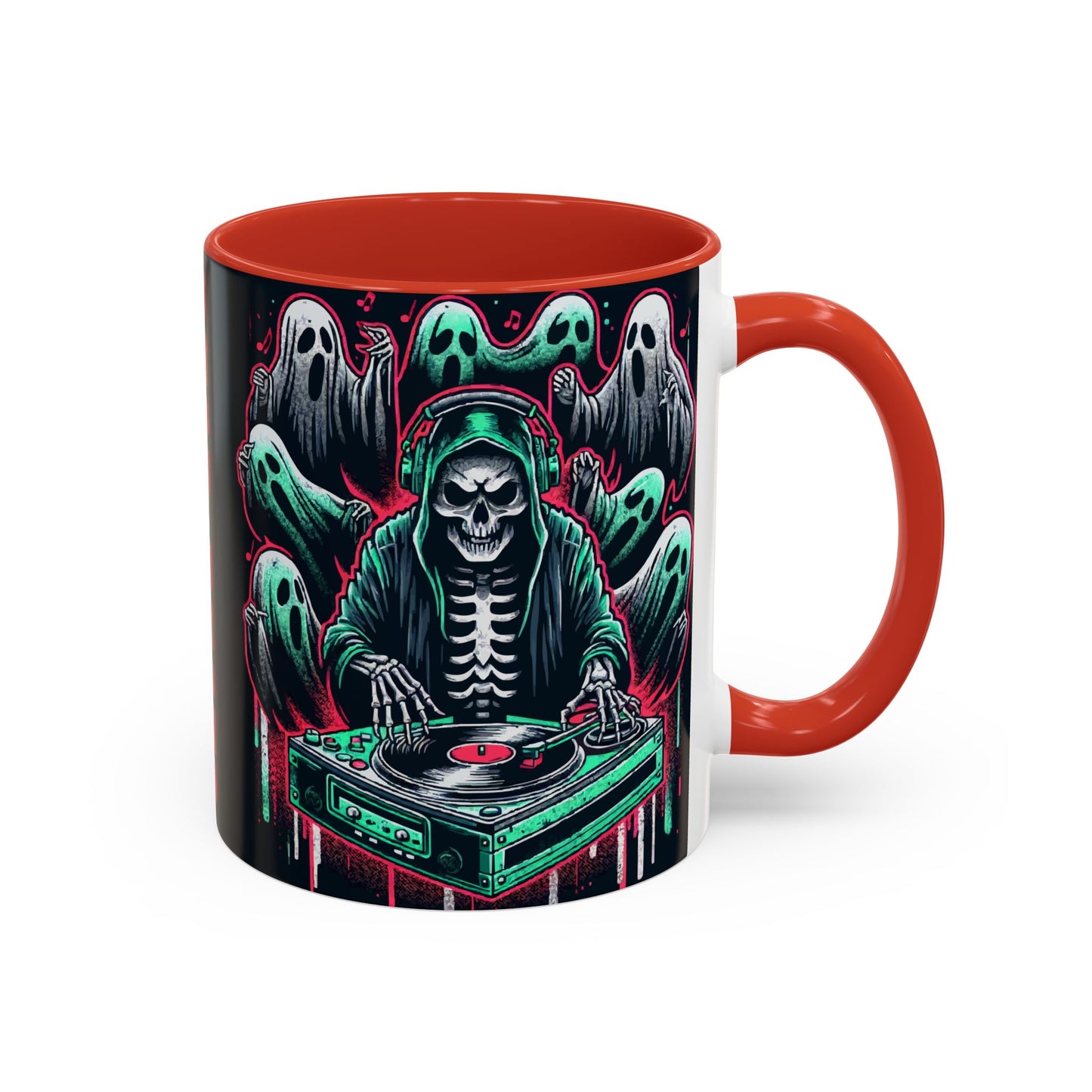Gothic Coffee Mug, Spooky Mug, Halloween Gift, Ghost-Themed Drinkware, DJ Skull Mug, Music Lover’s Mug