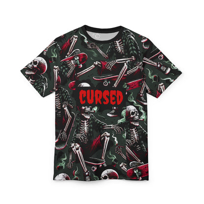 Cursed Skeleton Tee, Unisex Cut & Sew Shirt, Edgy Graphic Tee, Skateboarding Apparel, Halloween Costume Top, Alternative Fashion