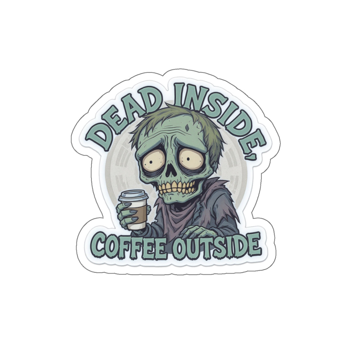 Zombie Coffee Lover Die-Cut Stickers, Cute Vinyl Stickers for Laptops, Drinkware, Halloween Decor, Funny Gifts, Zombie Aesthetic