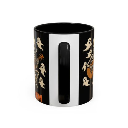 Spooky Skeleton Coffee Mug, Halloween Decor, Bone-Jam Ghost Mug, Gift for Music Lovers, Unique Drinkware