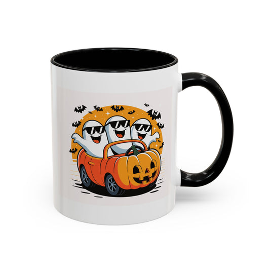 Halloween Ghost Car Coffee Mug, Spooky Mug for Fall, Pumpkin Spice Coffee Cup, Halloween Theme Drinkware, Funny Ghost Mug