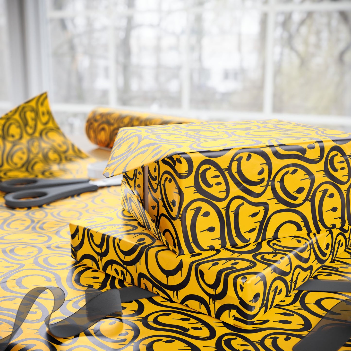 Stylish Wrapping Paper Roll, Unique Gift Wrap for Birthdays, Holidays, Anniversaries, DIY Crafts, Yellow Black Design