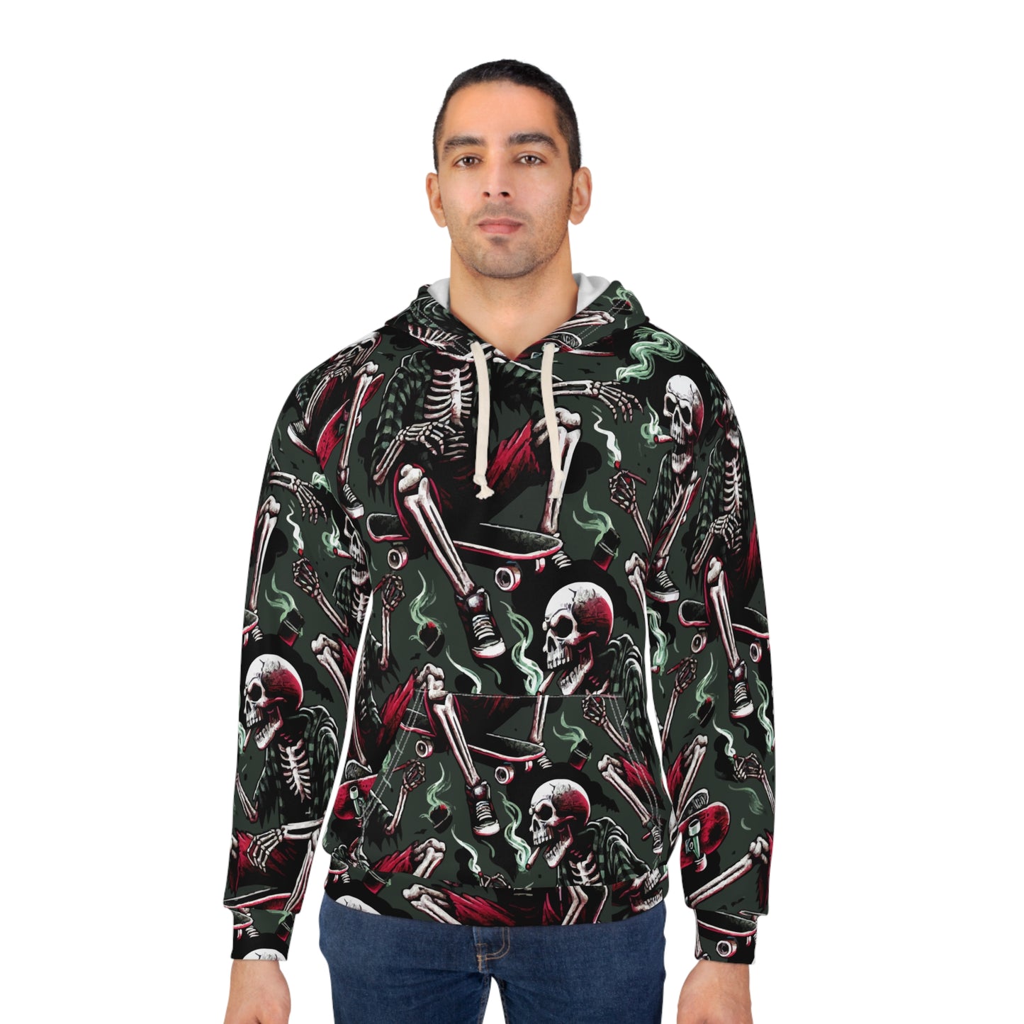Skeleton Skateboarding Unisex Hoodie, Halloween Fashion, Skull Pullover, Streetwear Style, Cozy Hoodie for Skaters