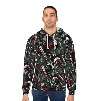 Skeleton Skateboarding Unisex Hoodie, Halloween Fashion, Skull Pullover, Streetwear Style, Cozy Hoodie for Skaters