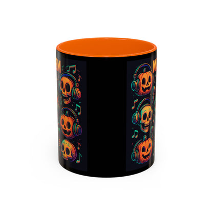Halloween Skull Coffee Mug, Spooky Decor, Gift for Music Lovers, Pumpkin Head Mug, Halloween Party Favor