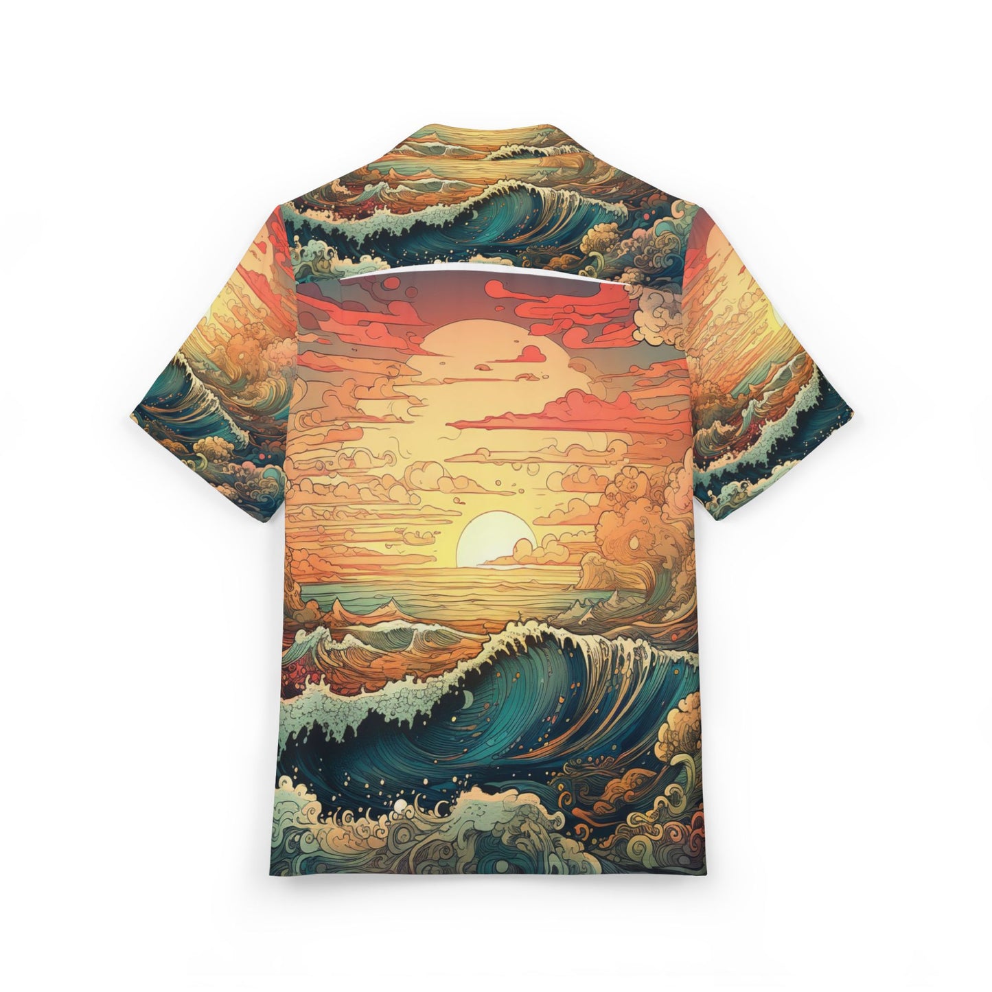 Unisex Hawaiian Button-Down Shirt with Ocean Sunset Design, Beachwear, Vacation Outfit, Tropical Style, Gift for him, Summer Fashion