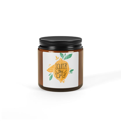 Bright and Cheerful Scented Soy Candle - Aromatherapy, Multi-Size, Amber Jar