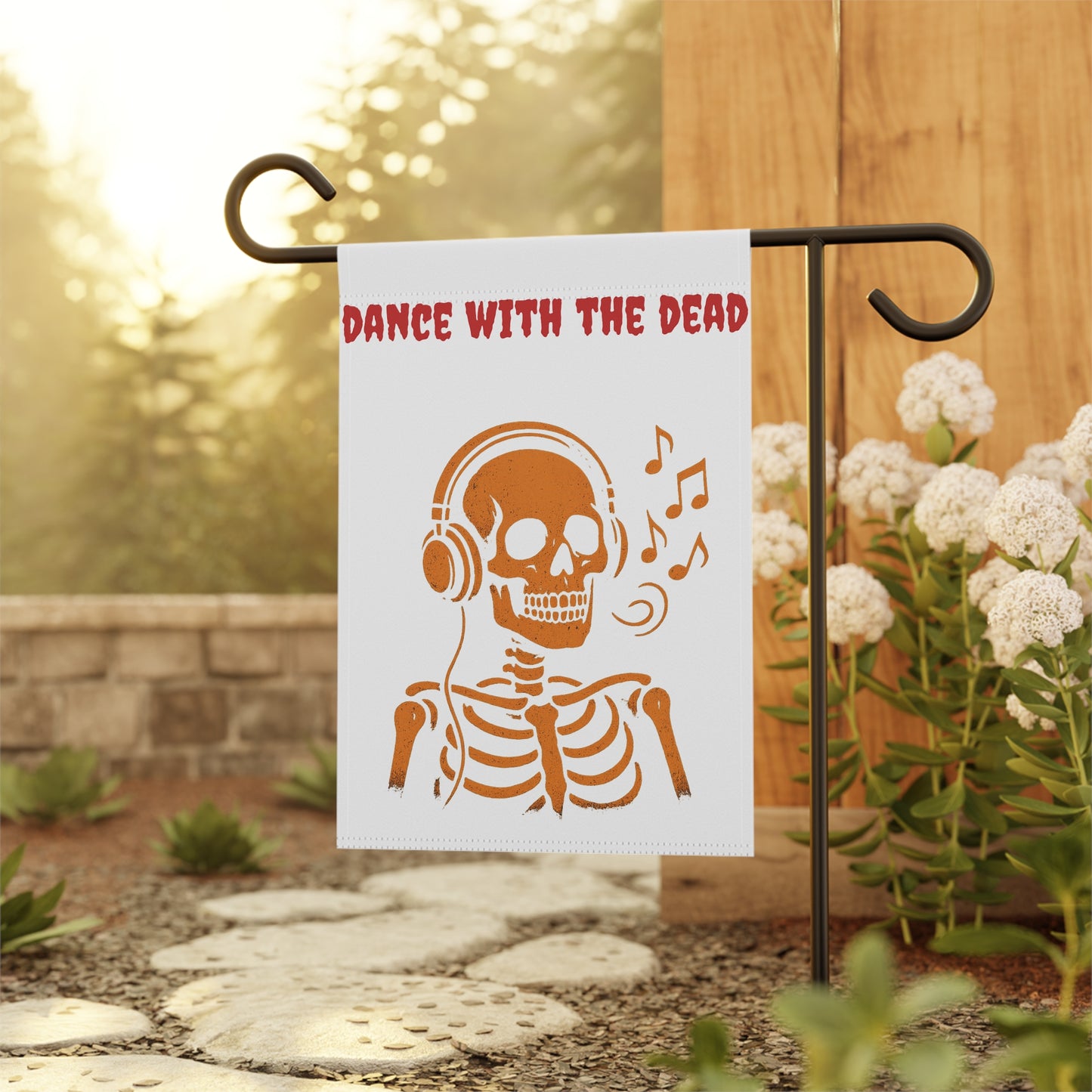 Dance with the Dead Garden Banner, Halloween Decor, Skeleton Flag, Outdoor Decoration, Spooky Garden Sign, Party Decoration
