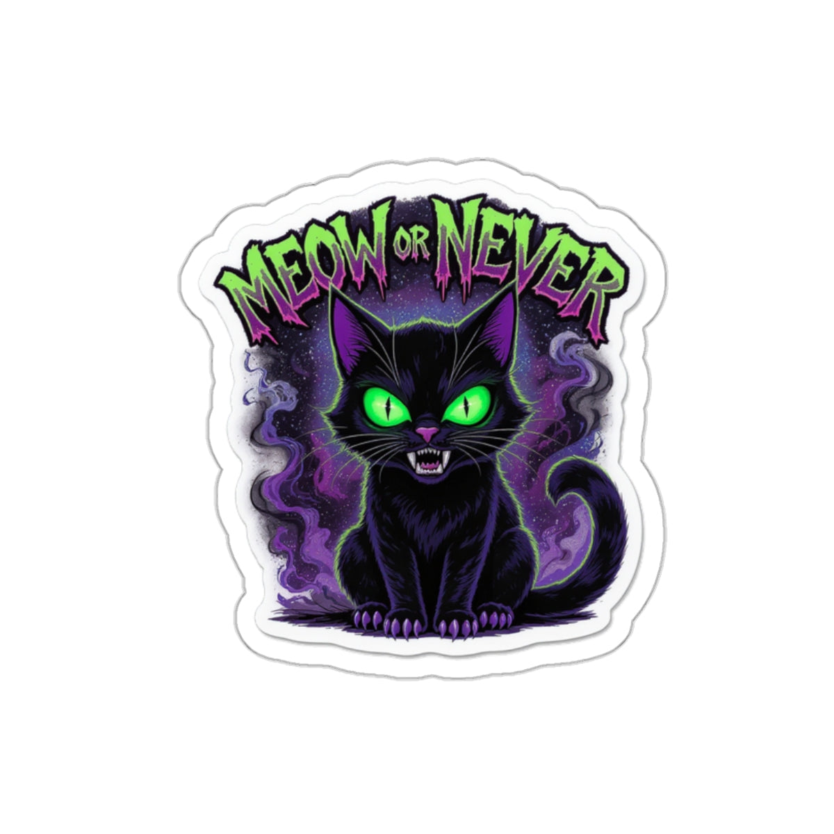 Meow or Never Cat Die-Cut Stickers, Cute Cat Lover Gift, Halloween Decor, Laptop Stickers, Witchy Aesthetic, Fun Cat Art