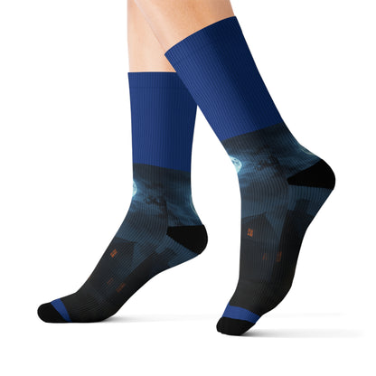 Moonlit Adventure Sublimation Socks | Cozy Footwear, Gift for Hikers, Unique Apparel, Casual Wear, Halloween Accessory