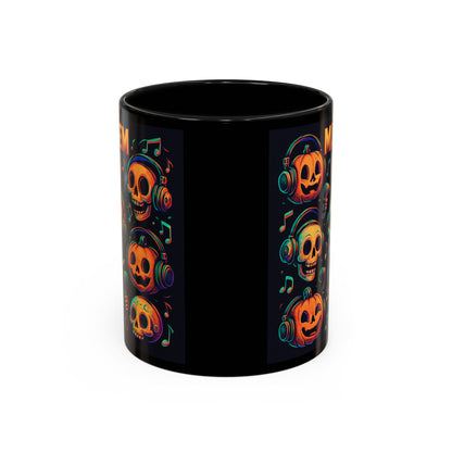 Halloween Skull Coffee Mug, Spooky Decor, Gift for Music Lovers, Pumpkin Head Mug, Halloween Party Favor