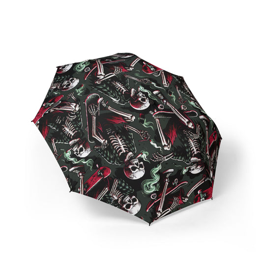 Gothic Skeleton Umbrella, Unique Foldable Umbrella, Horror Theme Gift, Halloween Accessory, Unisex Rain Gear, Skulls & Bones Design