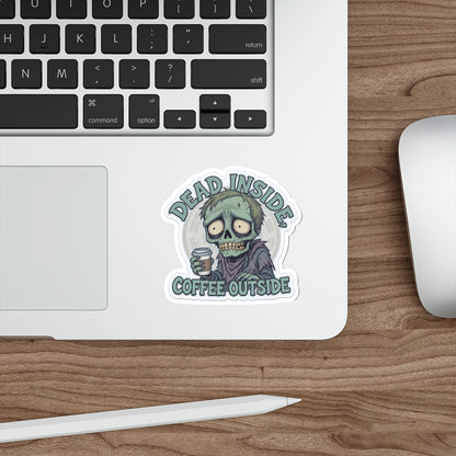 Zombie Coffee Lover Die-Cut Stickers, Cute Vinyl Stickers for Laptops, Drinkware, Halloween Decor, Funny Gifts, Zombie Aesthetic