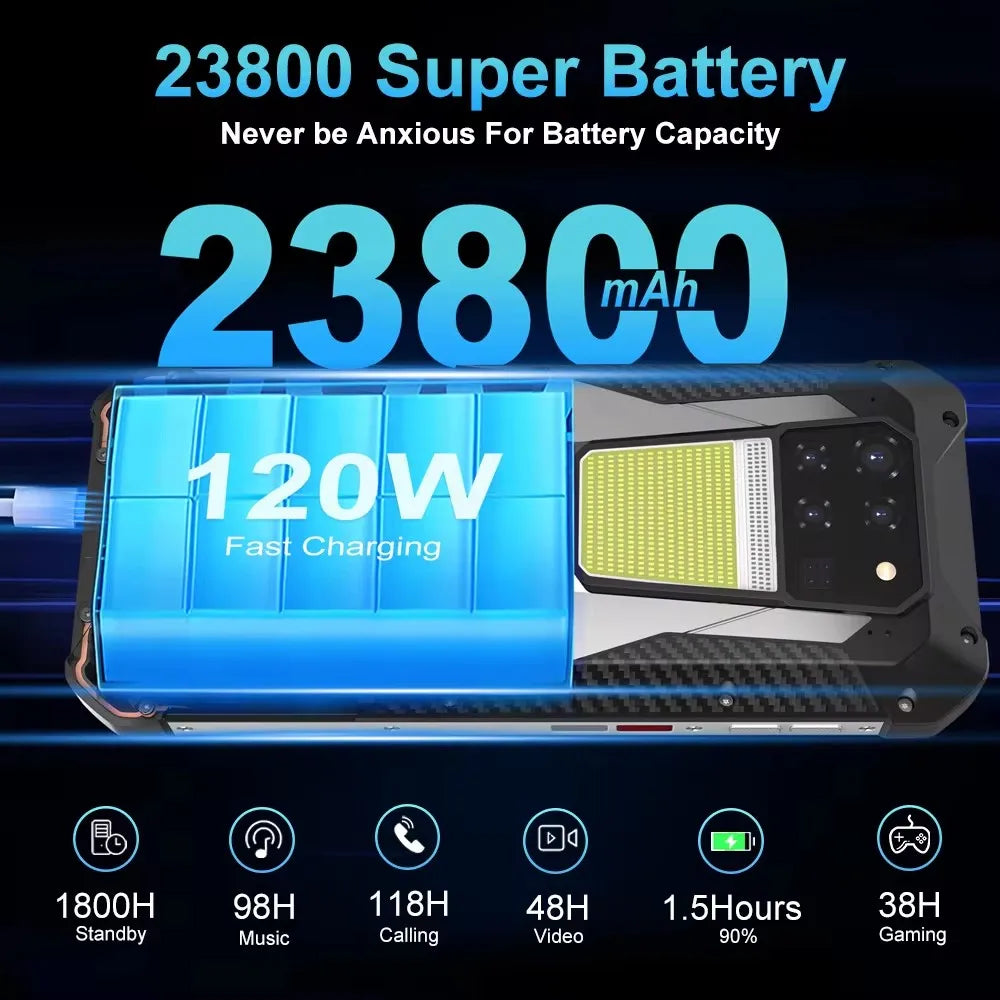 8849 Tank 3 Rugged Smartphone Android 5G 32+512GB 23800mAh 120W Charger 200MP 120Hz GPS Dual SIM Cell Phone - Mleem