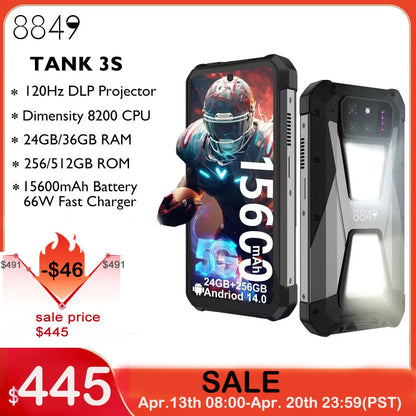 8849 Tank 3S Rugged Smartphone with Projector 24GB RAM 256GB ROM Dimensity 8200 5G 50MP Main Camrea 64MP Night Vision Dual Sim - Mleem