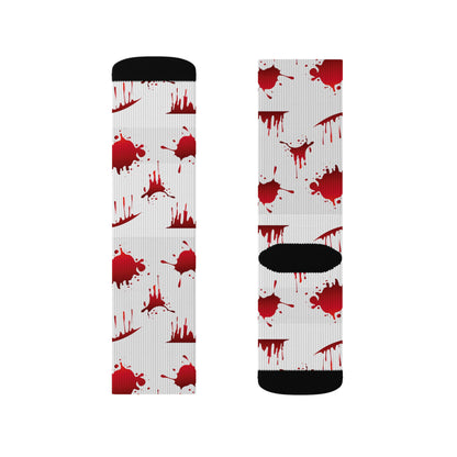Blood Splatter Sublimation Socks, Unique Fun Socks for Halloween, Gift for Horror Fans, Stylish Casual Wear, Statement Accessories