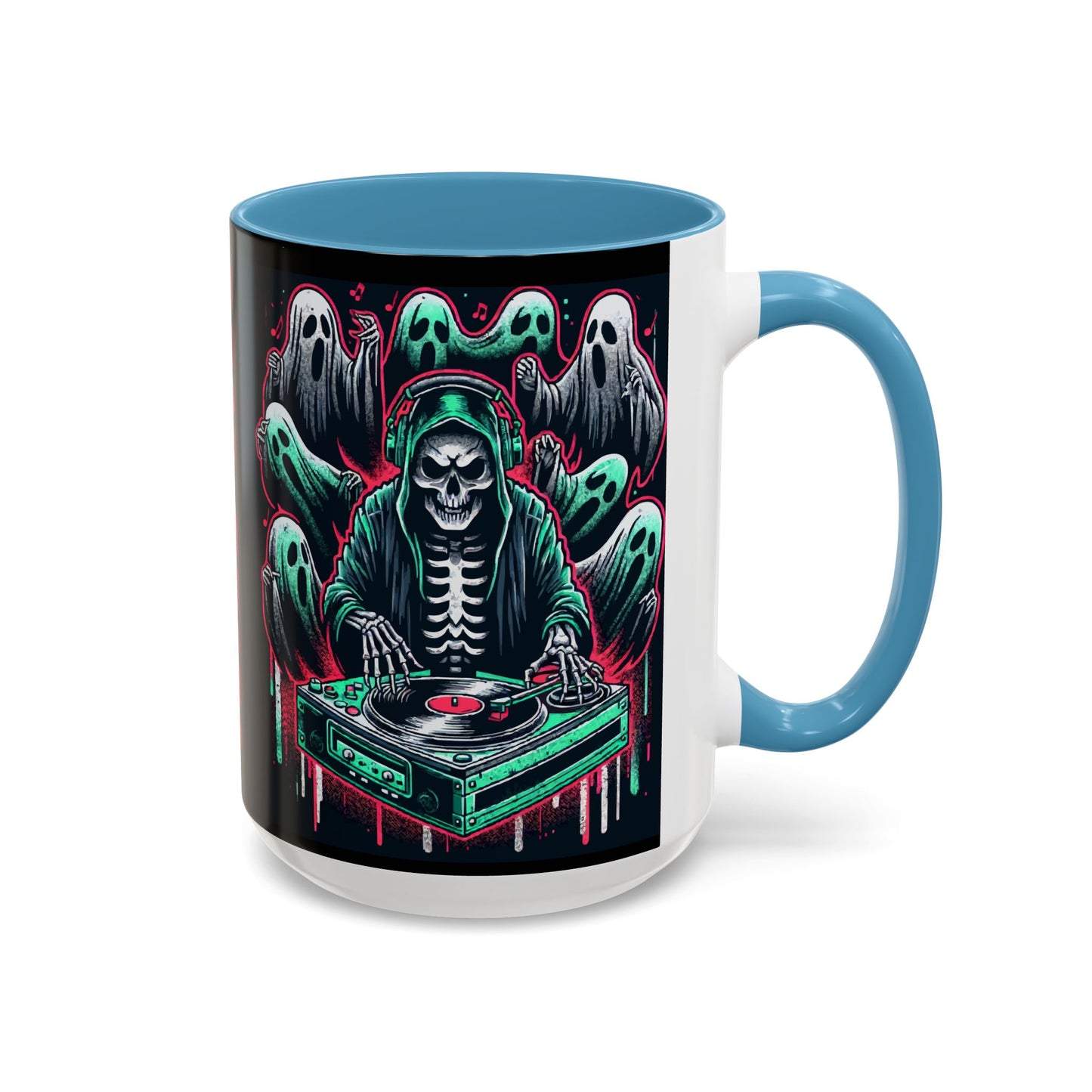 Gothic Coffee Mug, Spooky Mug, Halloween Gift, Ghost-Themed Drinkware, DJ Skull Mug, Music Lover’s Mug