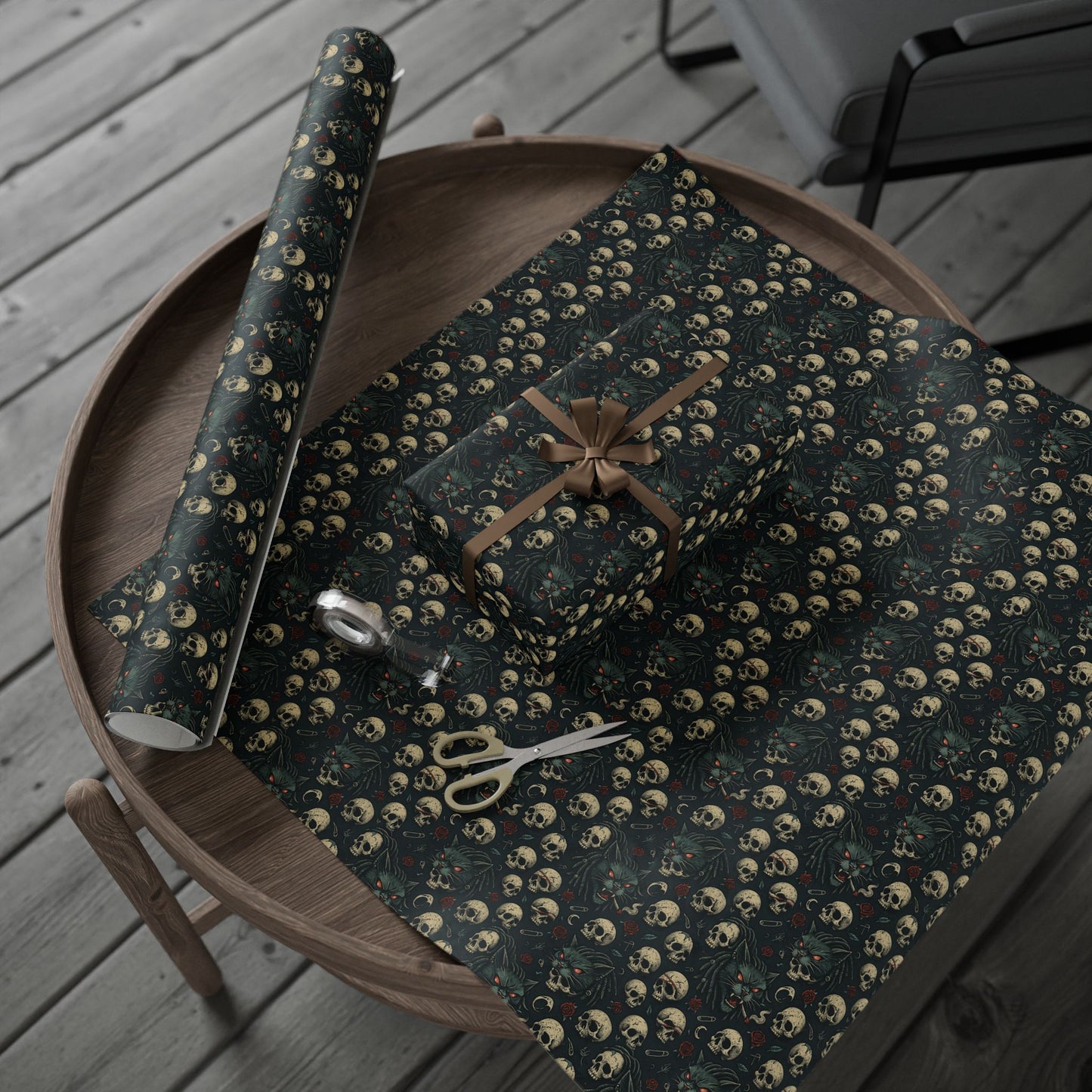 Dark Gothic Skulls Wrapping Paper, Spooky Gift Wrap for Halloween, Party Decor, Unique Present Packaging, Alternative Gift Wrap