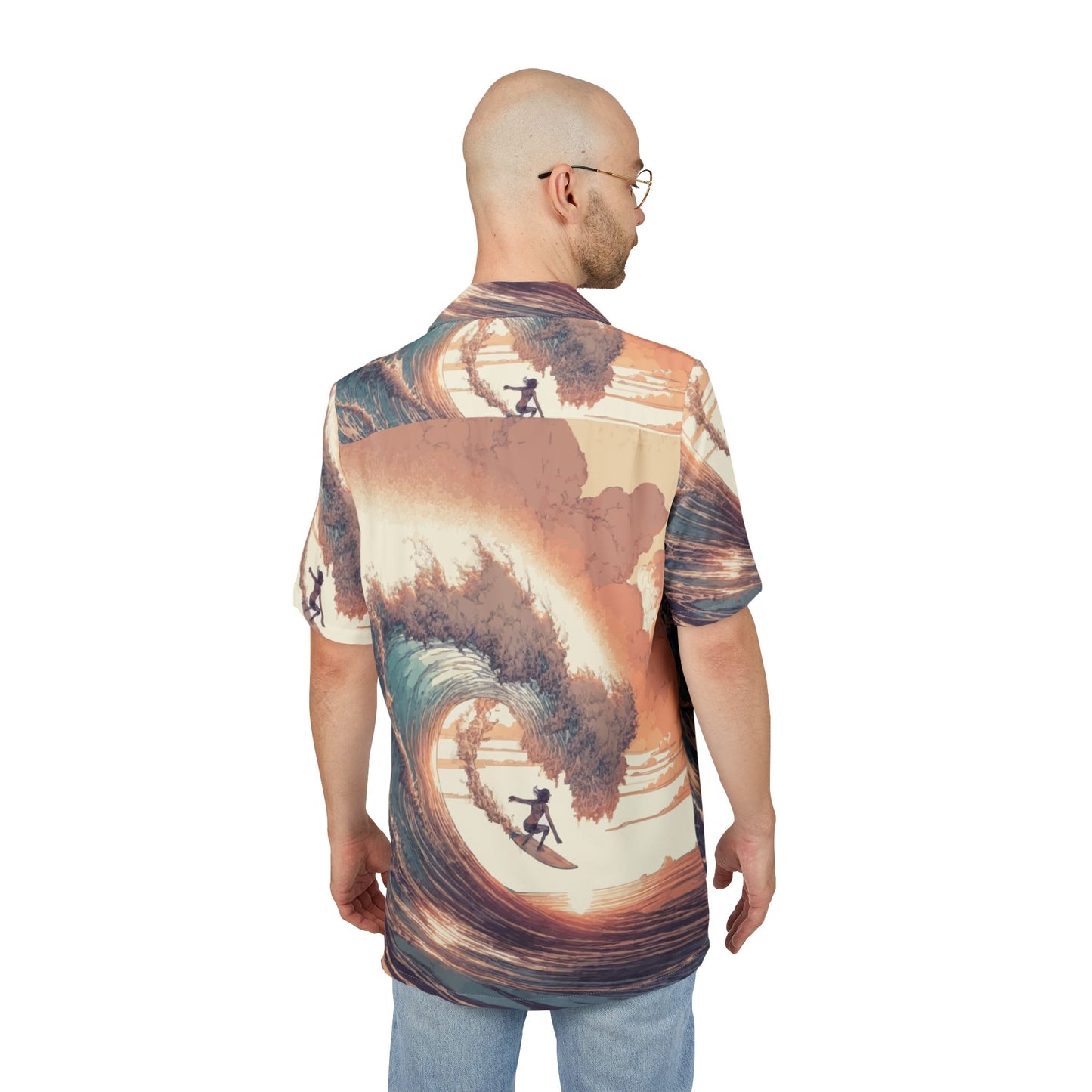 Surfing Waves Hawaiian Shirt, Tropical Vacation Shirt, Unisex Button-Down, Beach Party Outfit, Summer Casual Wear, AOP Surf Design