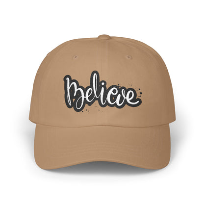 Believe Classic Dad Cap, Motivational Hat, Gift for Dad, Casual Cap, Summer Accessory, Adjustable White Cap
