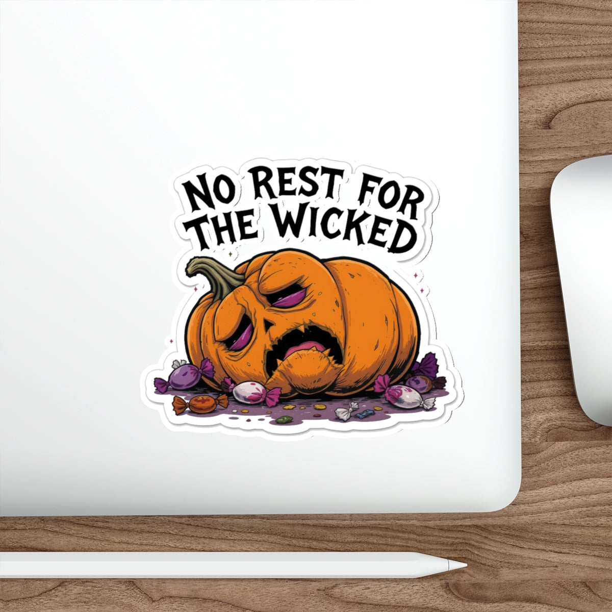 Pumpkin-Themed Die-Cut Stickers, Halloween Decor, Cute Stickers for Laptops, No Rest for the Wicked, Gifts for Spooky Season