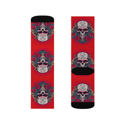 Gothic Skull Pattern Socks, Unique Gift for Halloween, Cozy Wear for Festivals, Sublimation Socks, Comfortable Everyday Socks