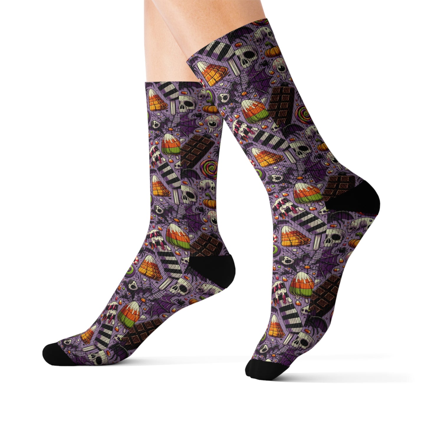 Halloween Themed Sublimation Socks, Cozy Novelty Crew Socks, Fun Gift for Halloween, Unique Patterned Socks for Fall, Spooky Accessories