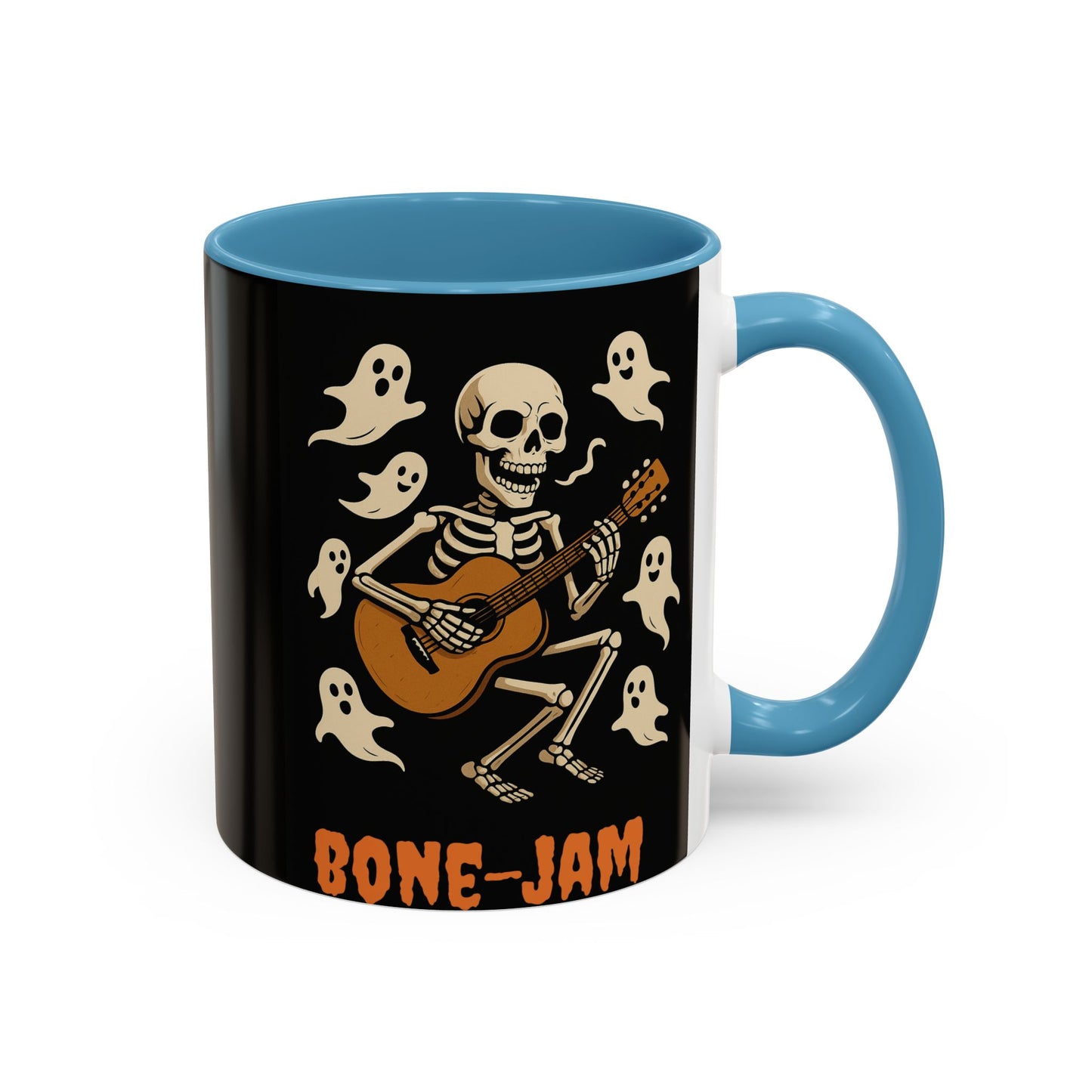 Spooky Skeleton Coffee Mug, Halloween Decor, Bone-Jam Ghost Mug, Gift for Music Lovers, Unique Drinkware