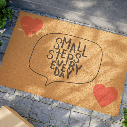 Inspirational Doormat, Small Steps Every Day Welcome Mat, Heart Design Entry Rug, Motivational Home Decor, Housewarming Gift