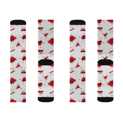 Blood Splatter Sublimation Socks, Unique Fun Socks for Halloween, Gift for Horror Fans, Stylish Casual Wear, Statement Accessories
