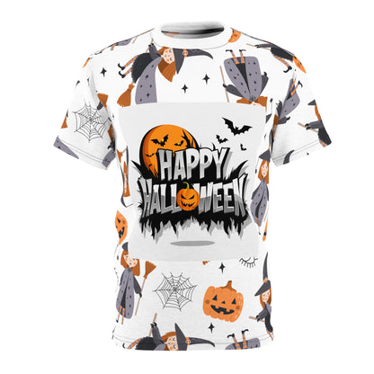Halloween Unisex Tee, Festive Witch Theme, Spooky Casual Wear, Perfect for Halloween Parties, Trick or Treat Fun, All-Over Print