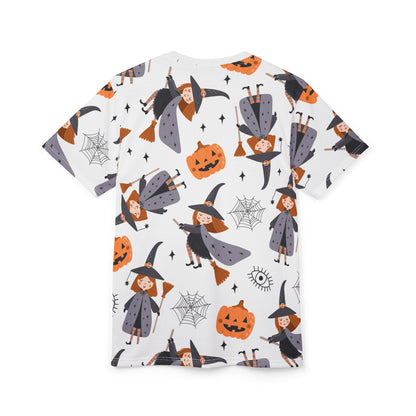 Halloween Unisex Tee, Festive Witch Theme, Spooky Casual Wear, Perfect for Halloween Parties, Trick or Treat Fun, All-Over Print
