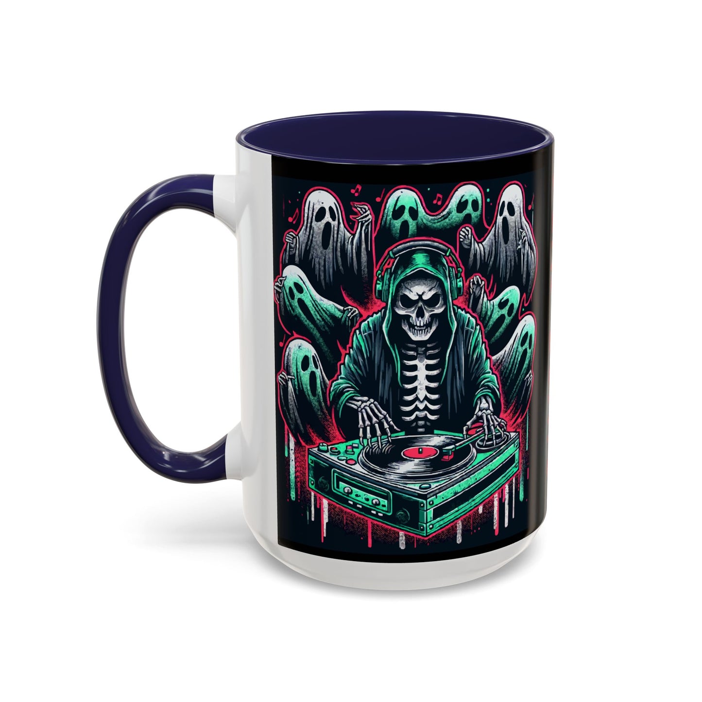 Gothic Coffee Mug, Spooky Mug, Halloween Gift, Ghost-Themed Drinkware, DJ Skull Mug, Music Lover’s Mug
