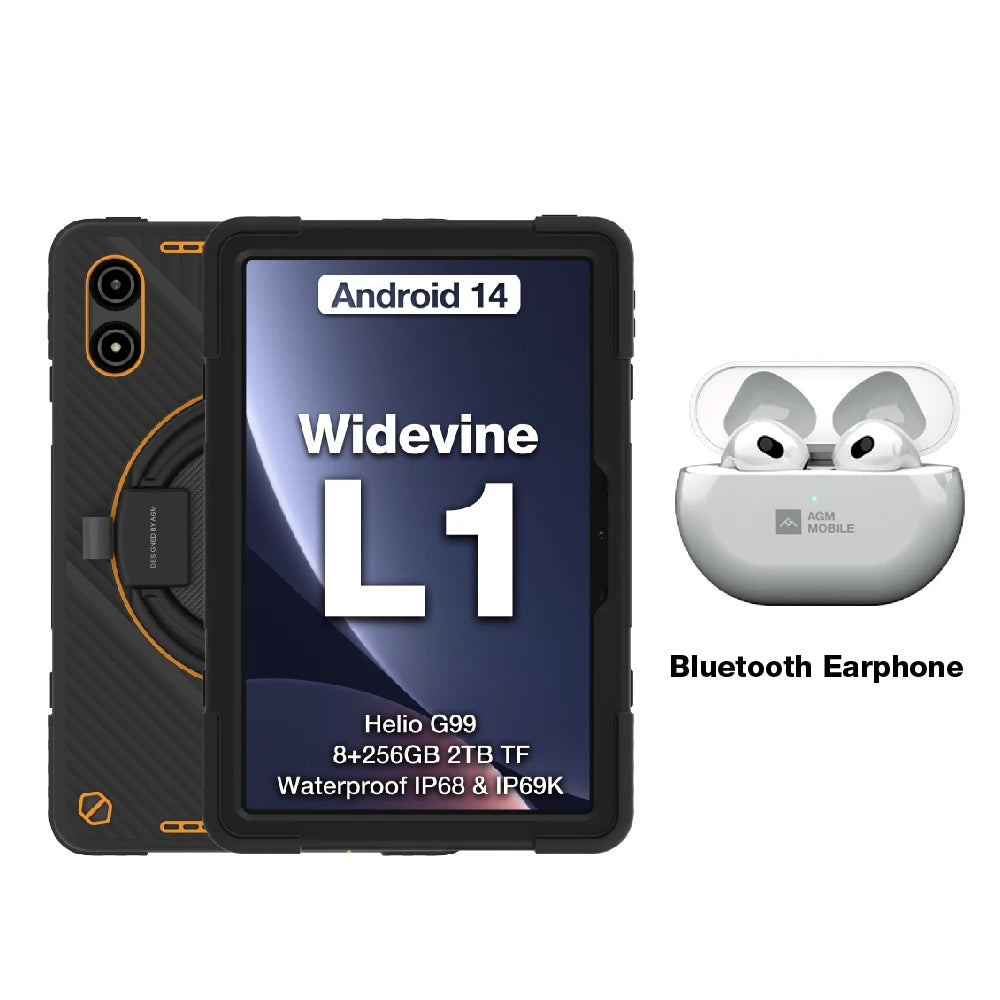 AGM P2 Active 11" FHD Rugged Tablet, IP68 Waterproof/Dustproof, 8GB RAM+256GB, Android 14, G99, Widevine L1 P2W Durable Pad - Mleem